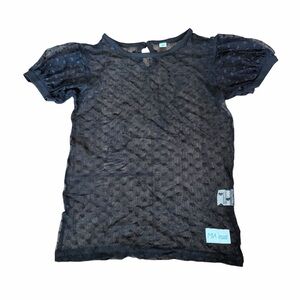 MIA Miel Kids Black Hearts Sheer Short Sleeve Top Sz 10